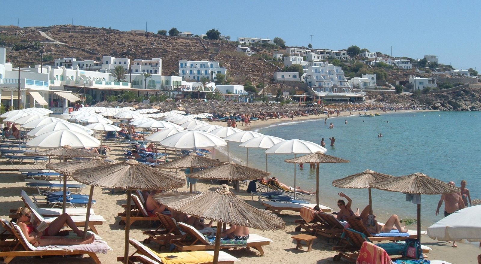 Platis Gialos, known for its beautiful beach, is another popular place to stay in Mykonos